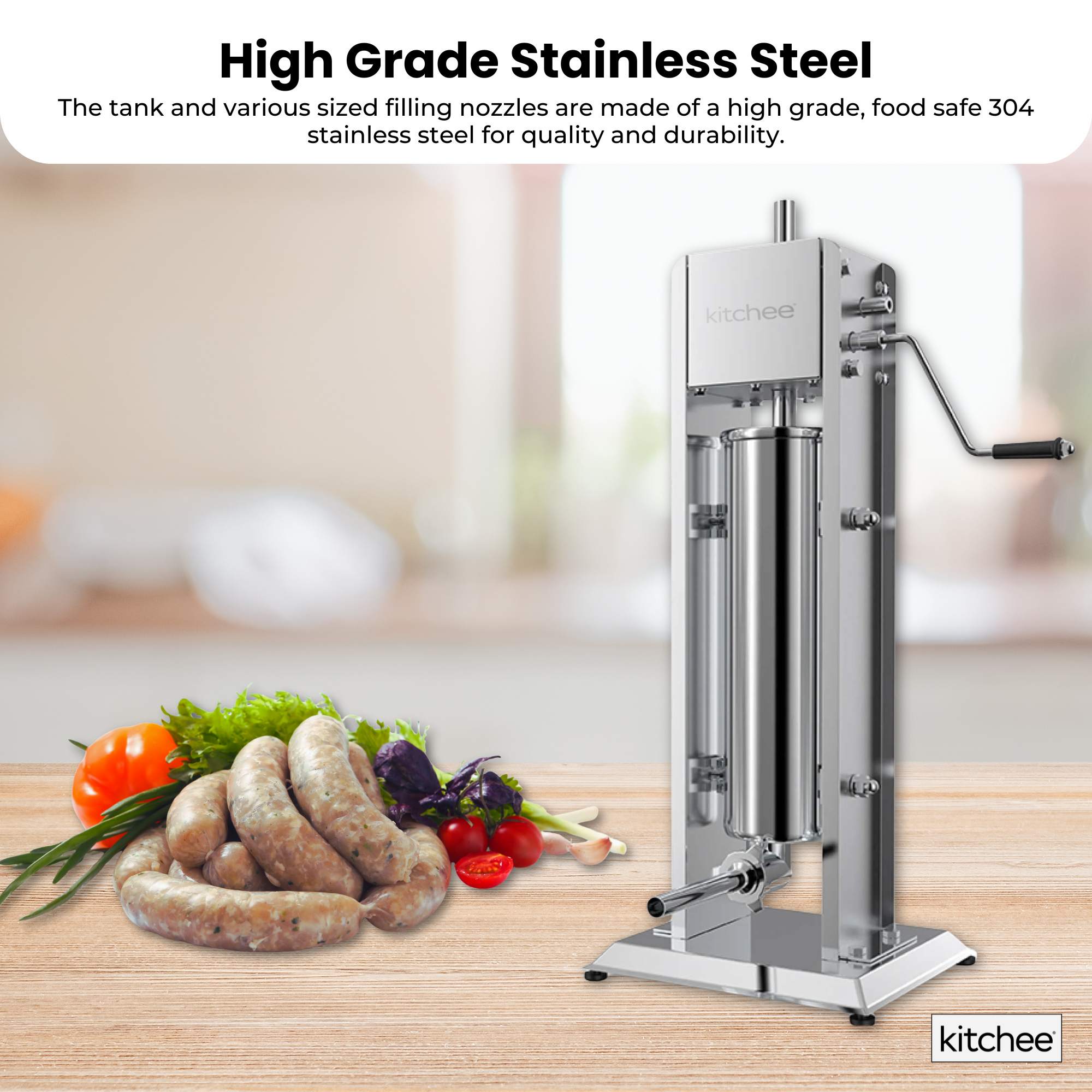 Kitchee 7L Manual Vertical Sausage Filler - Stainless Stuffer Meat Press Machine