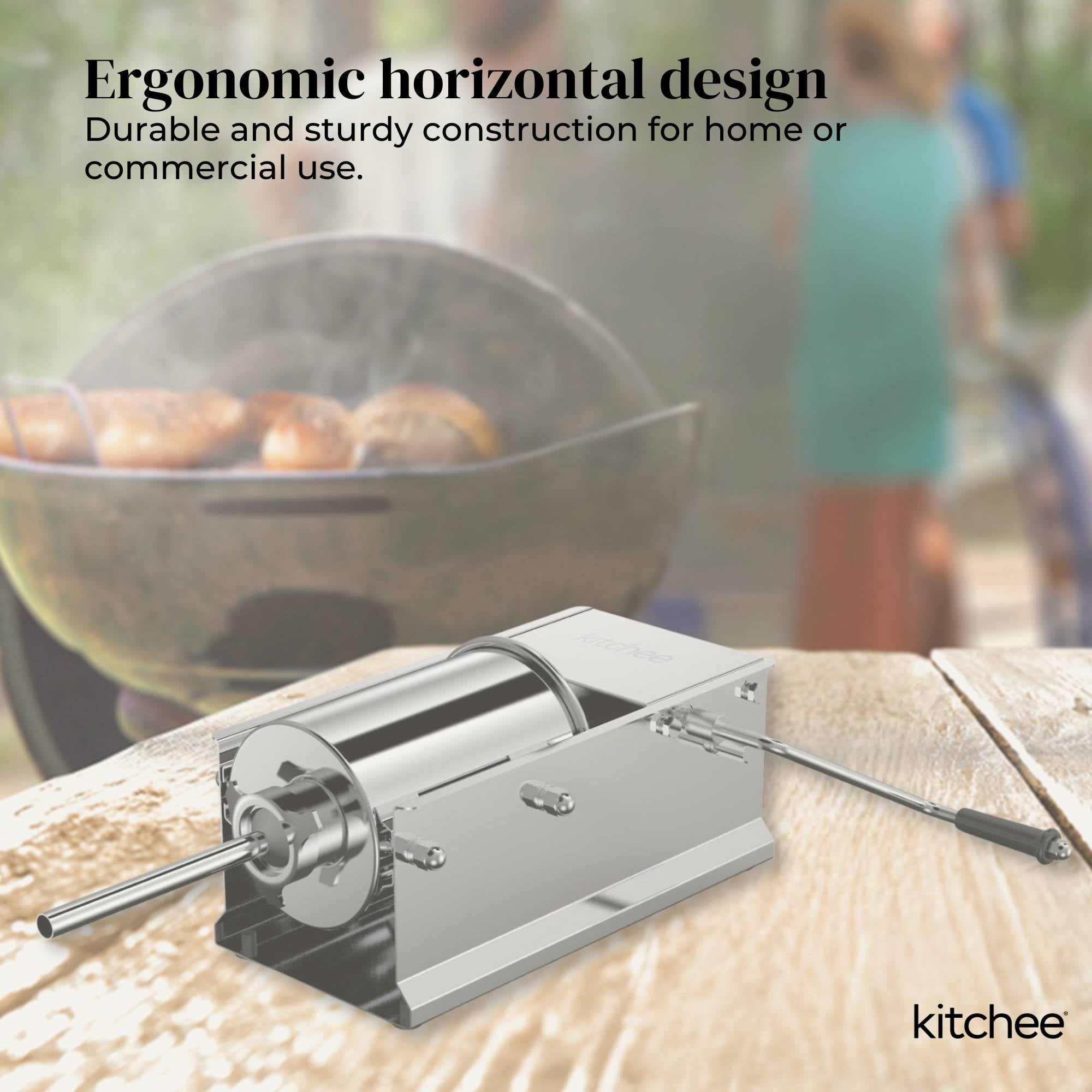 Kitchee 7L Manual Horizontal Sausage Filler - Stainless Stuffer Meat Press