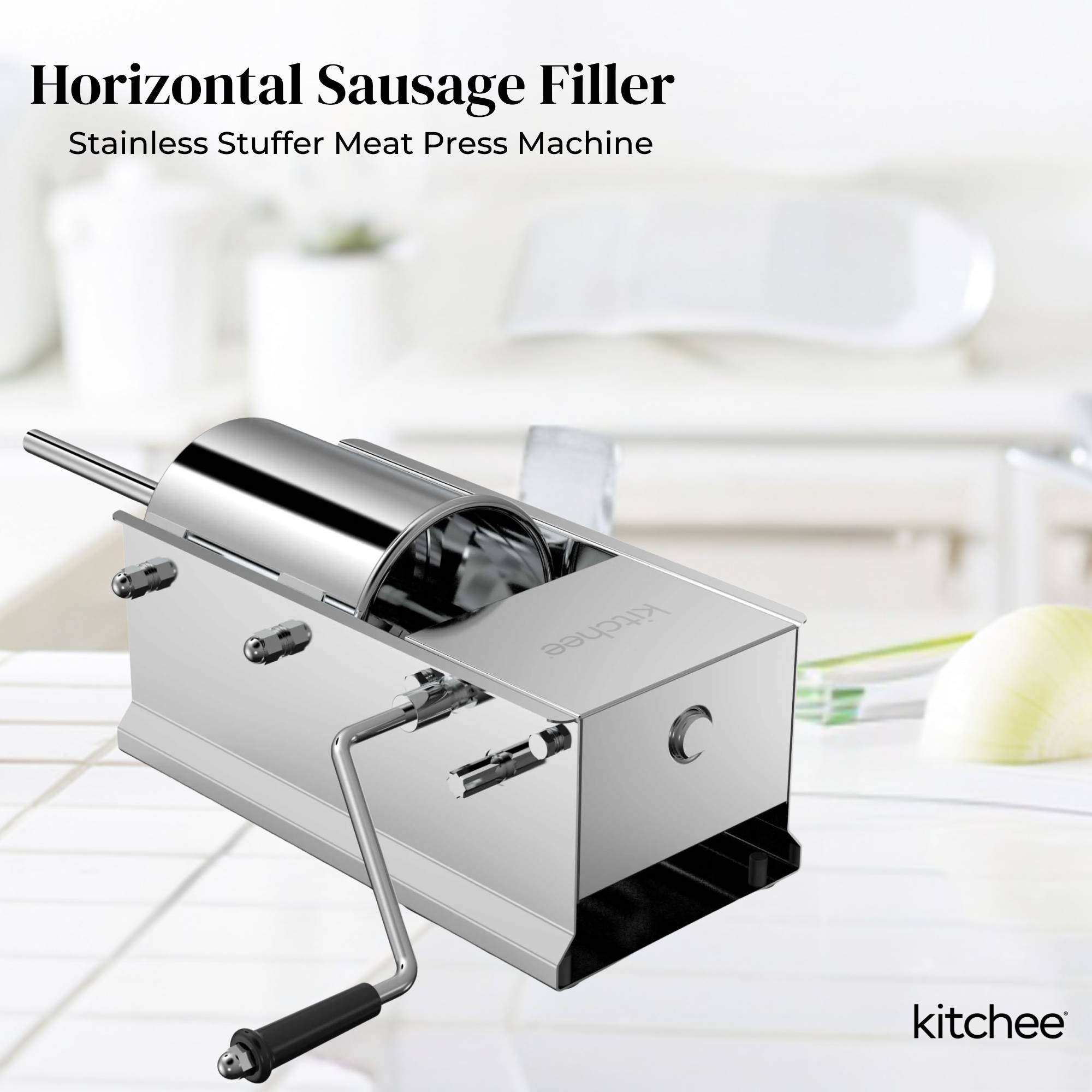 Kitchee 7L Manual Horizontal Sausage Filler - Stainless Stuffer Meat Press