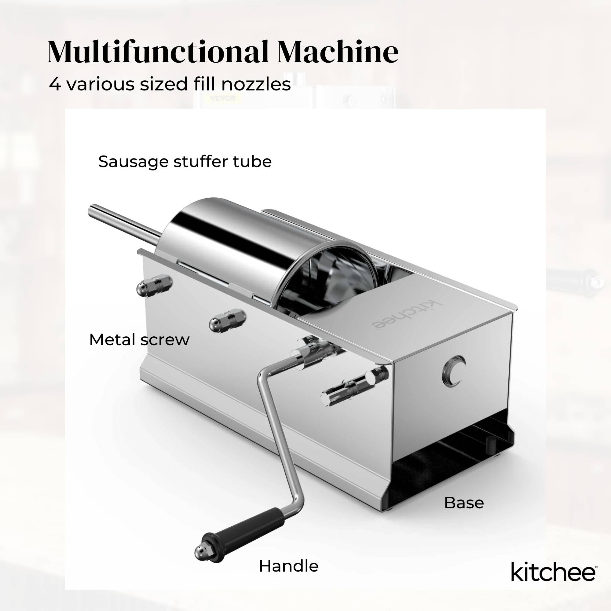 Kitchee 7L Manual Horizontal Sausage Filler - Stainless Stuffer Meat Press