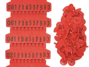 1-100 Cattle Number Ear Tag 6x7cm Set - Medium Red Sheep Livestock Label