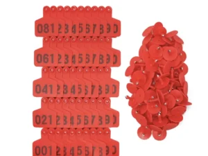 1-100 Cattle Number Ear Tags 5x4cm Set - Small Red Pig Goat Livestock Label