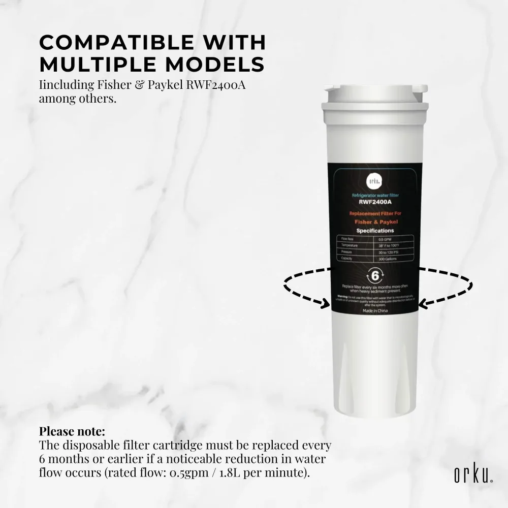 Orku Fridge Water Filter Cartridge for Fisher & Paykel RWF2400A 836848 836860