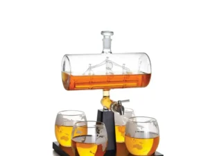 Kitchee 1L Whiskey or Wine Sailboat Glass Decanter Set - 4 Glasses + Stand