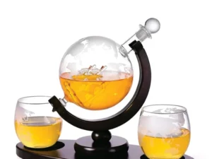 Kitchee 850ml Whiskey or Wine Globe Glass Decanter Set - 2 Glasses + Stand