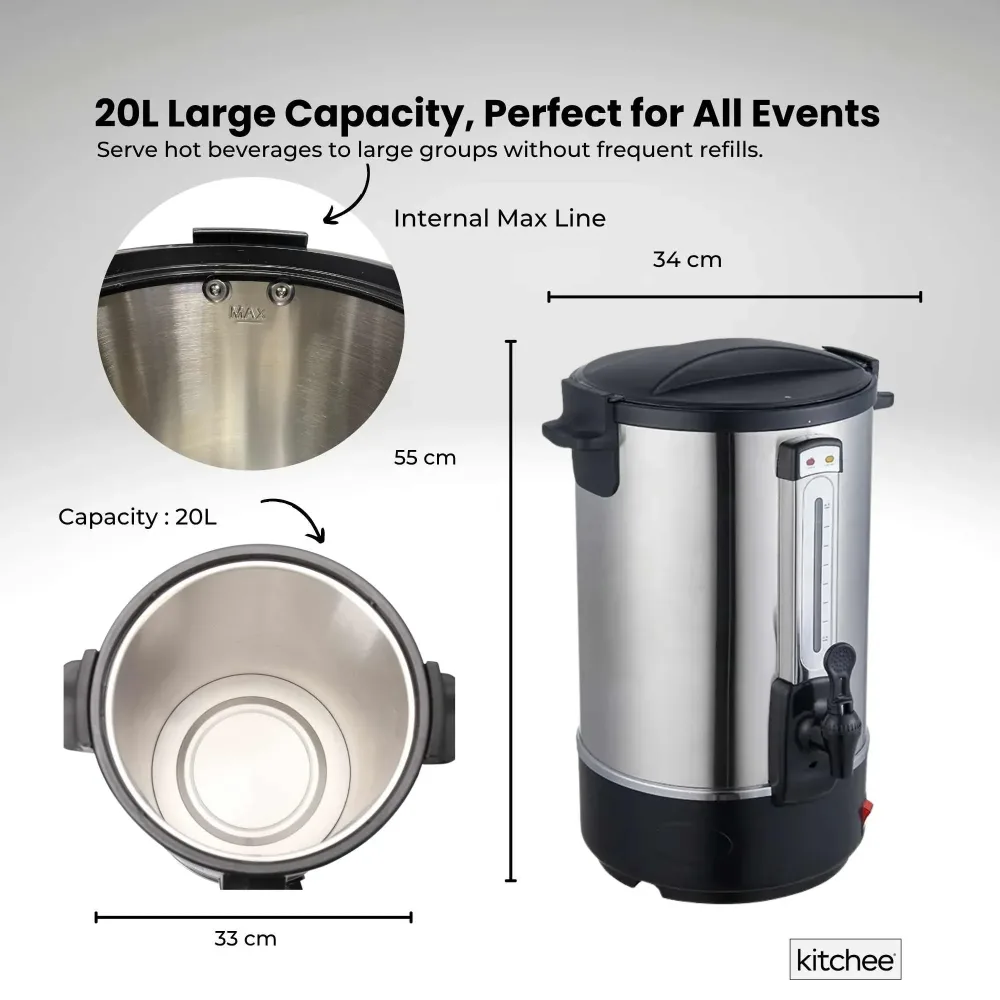 Kitchee 20L Electric Water Boiler Stainless Steel Commercial Urn