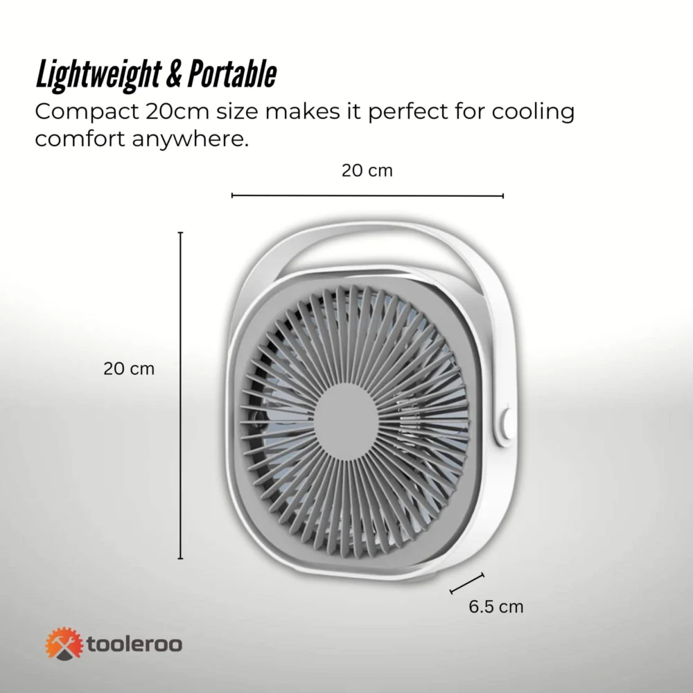 3-Speed USB 20cm Desktop Fan - Quiet Portable Lightweight Rechargeable Cooler