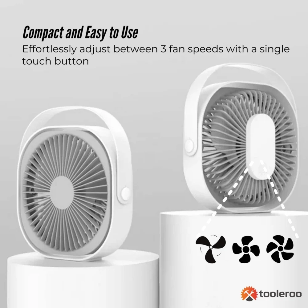 3-Speed USB 20cm Desktop Fan - Quiet Portable Lightweight Rechargeable Cooler