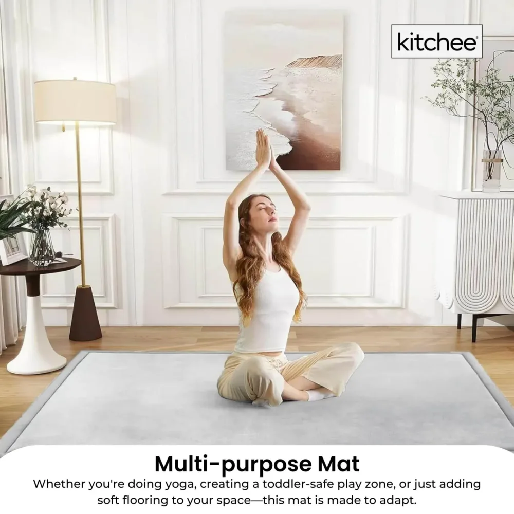 Kitchee Foam Floor Mat 150x200cm - Padded Thick Soft Tatami Style Rug Grey