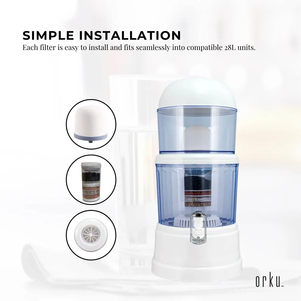 Orku 3 Piece Cartridge Set for 28L 8 Stage Benchtop Water Filter - Full Pack
