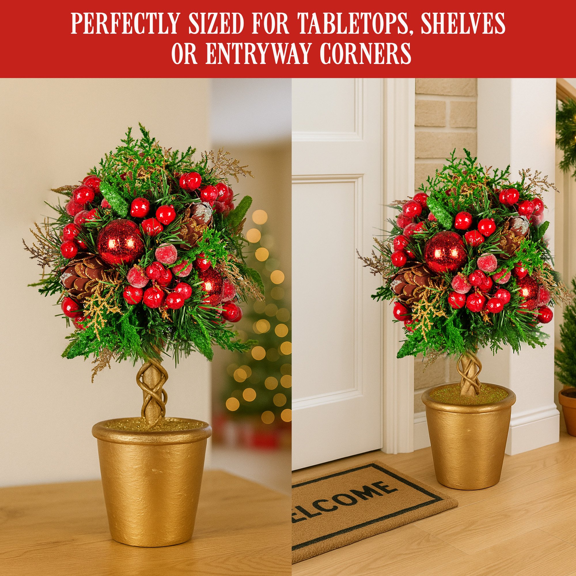Christabelle 36cm Christmas Tabletop Topiary Tree Pre-Decorated Berries, Baubles