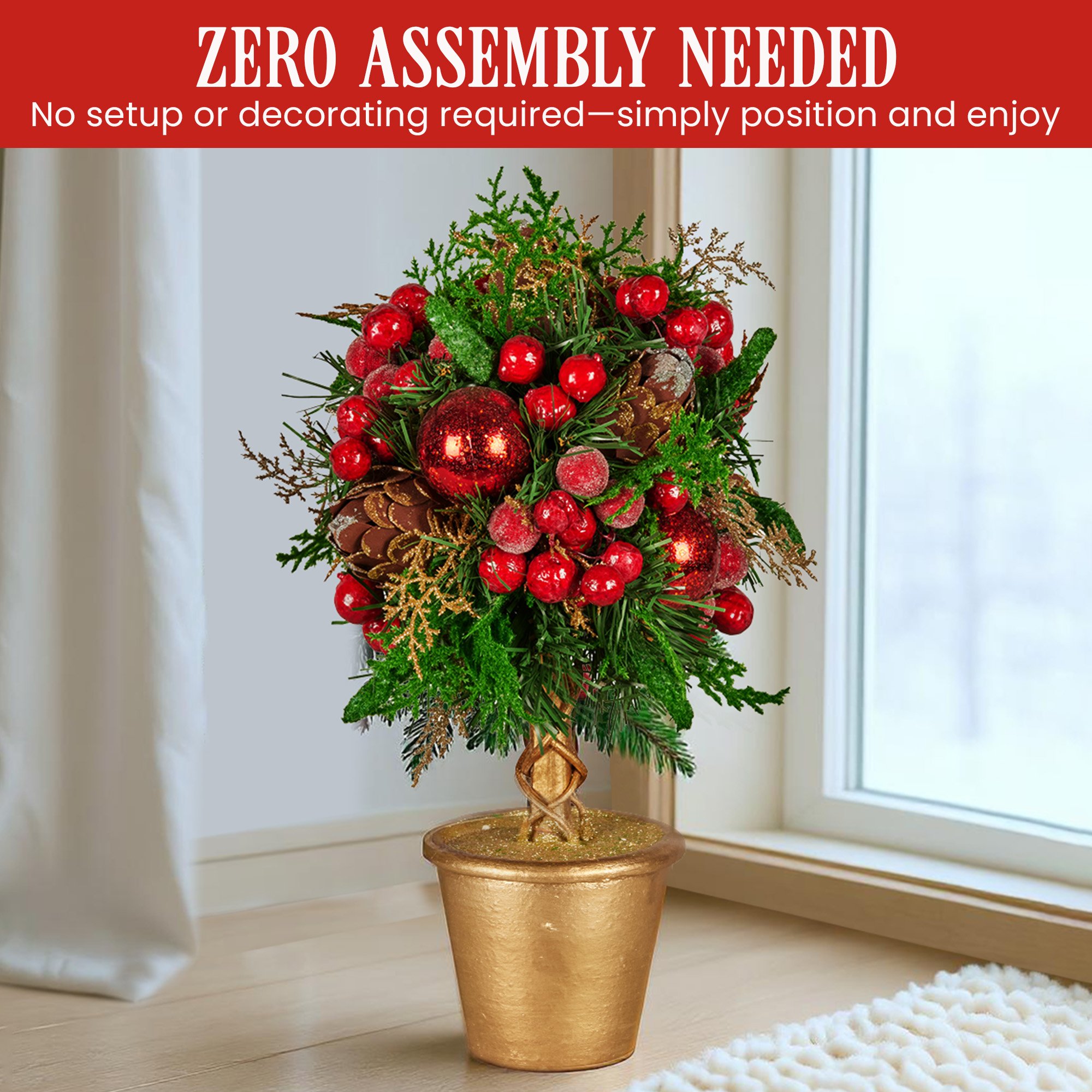 Christabelle 36cm Christmas Tabletop Topiary Tree Pre-Decorated Berries, Baubles