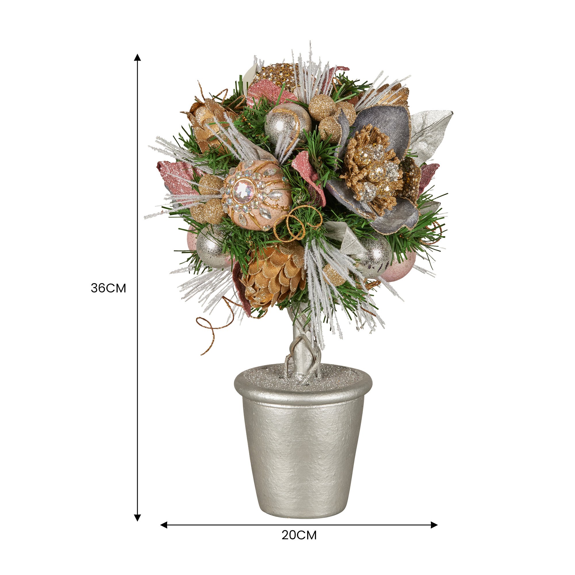 Christabelle 36cm Christmas Tabletop Topiary Tree Jewelled Baubles, Berries