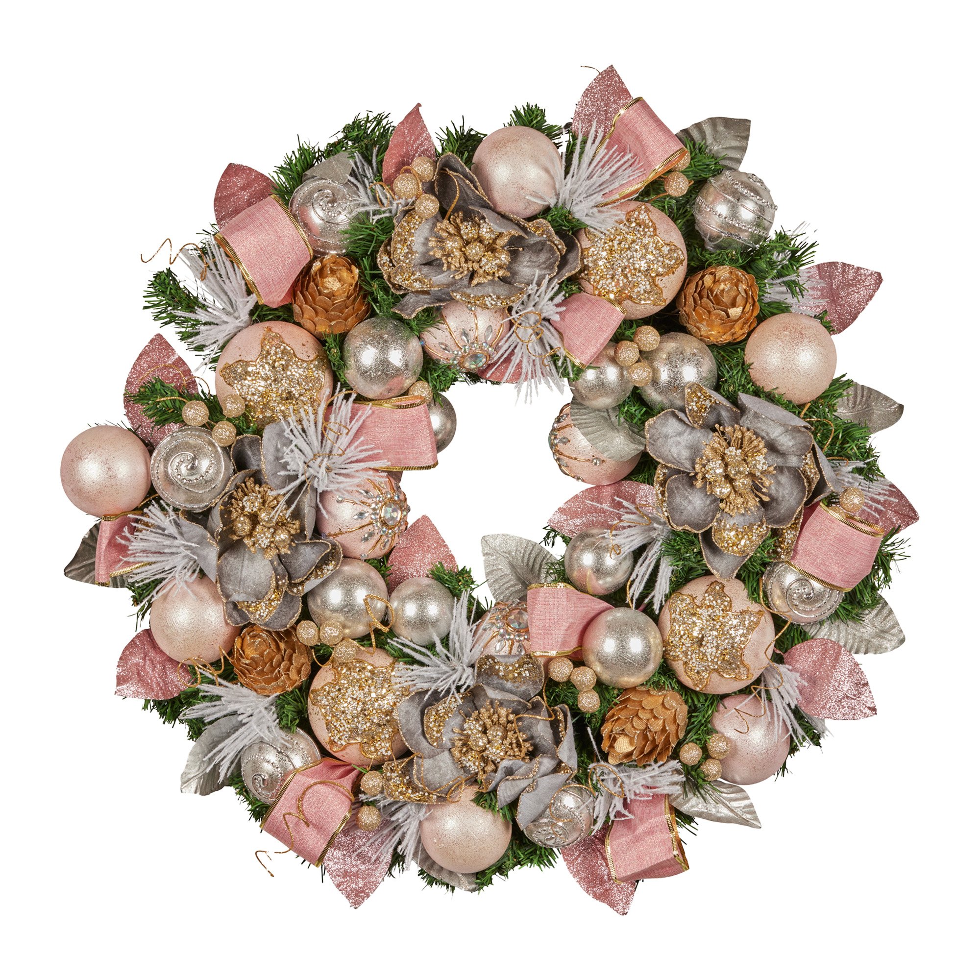 Christabelle 71cm Christmas Wreath Lush Pink Front Door Decoration Jewelled