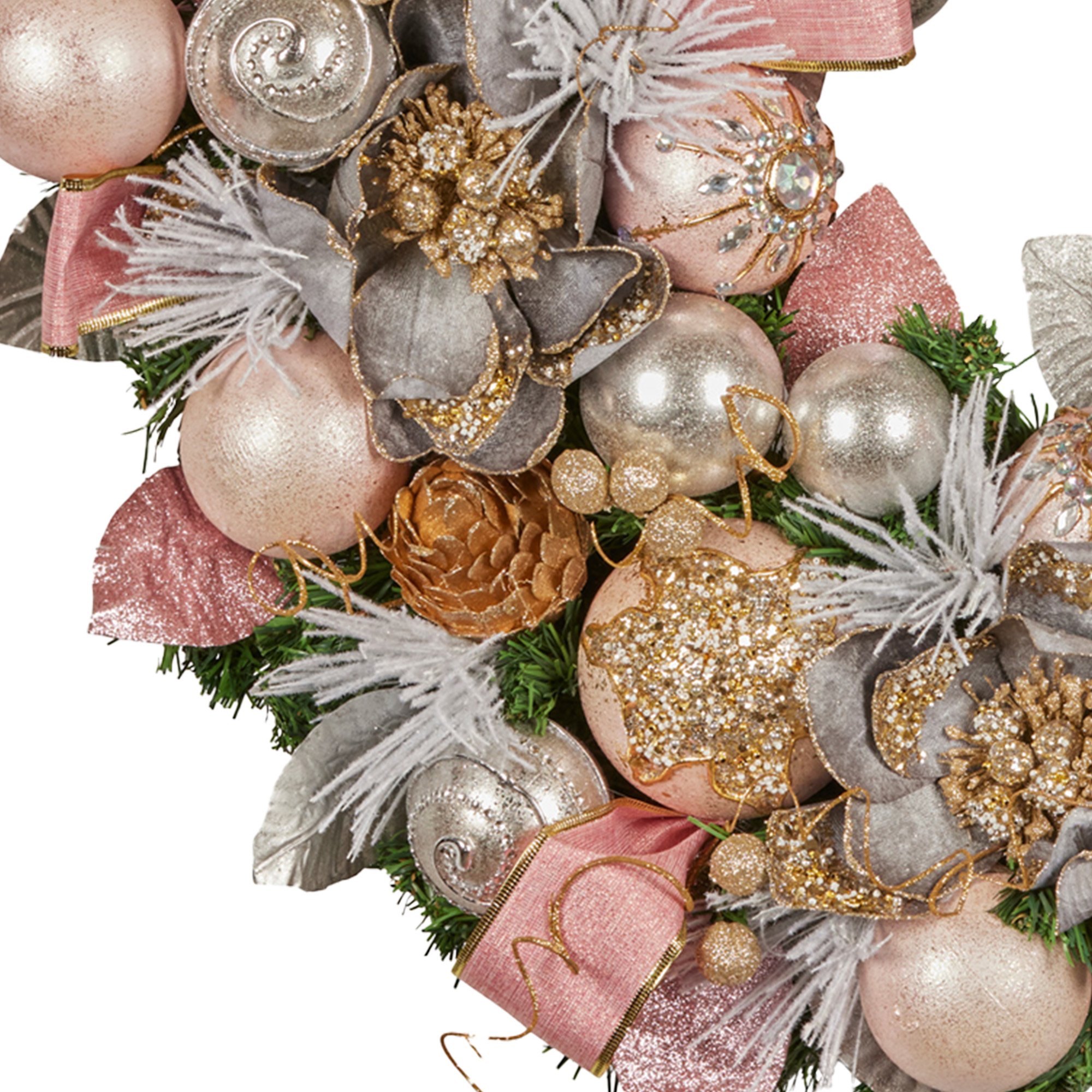 Christabelle 71cm Christmas Wreath Lush Pink Front Door Decoration Jewelled