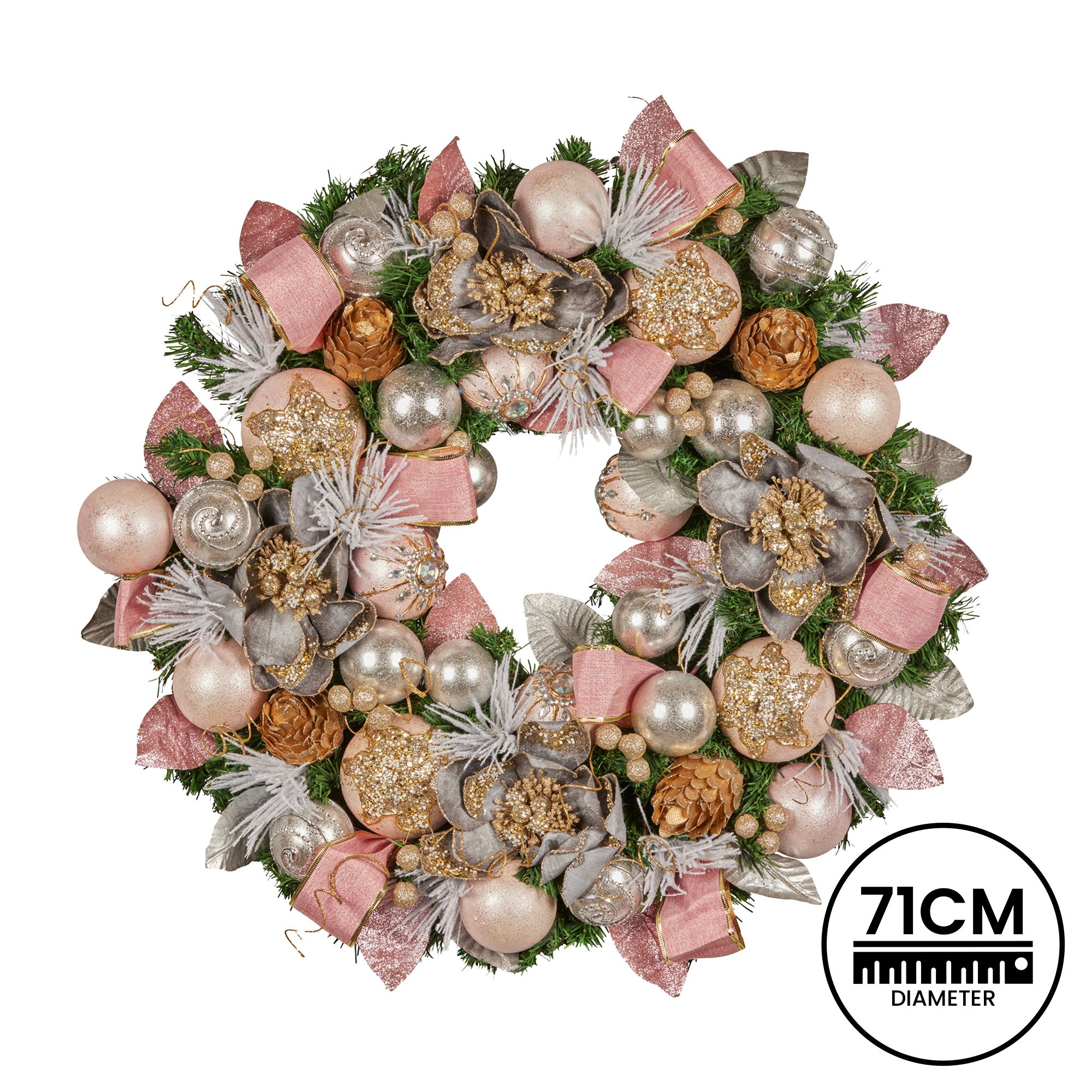 Christabelle 71cm Christmas Wreath Lush Pink Front Door Decoration Jewelled