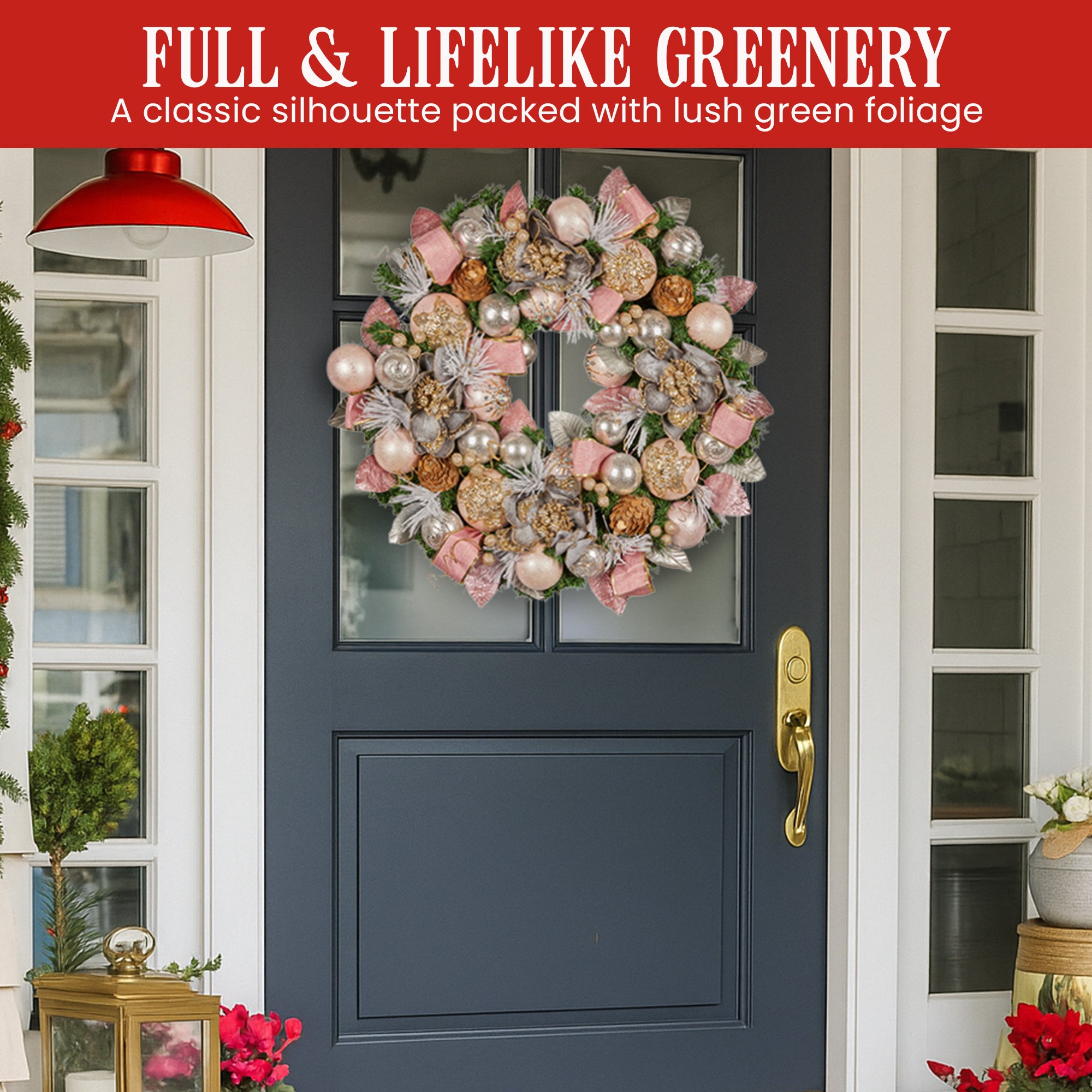 Christabelle 71cm Christmas Wreath Lush Pink Front Door Decoration Jewelled