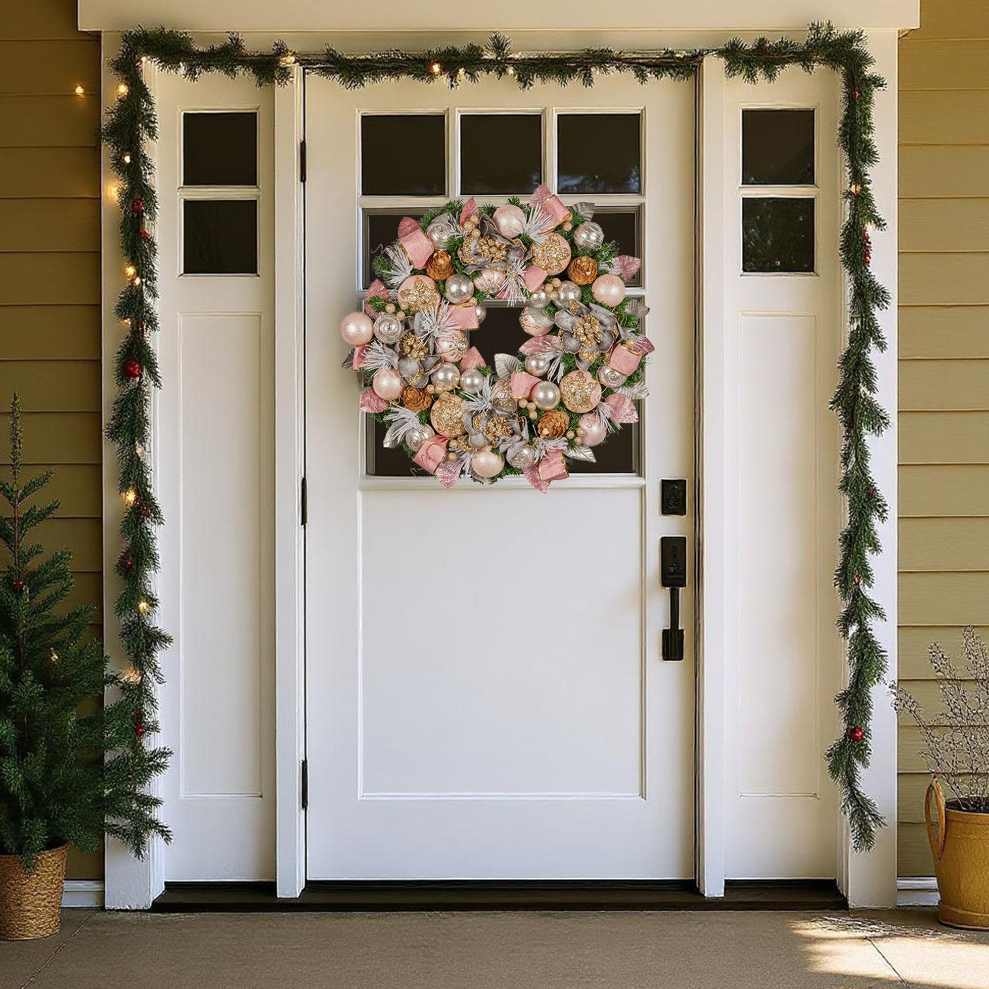 Christabelle 71cm Christmas Wreath Lush Pink Front Door Decoration Jewelled