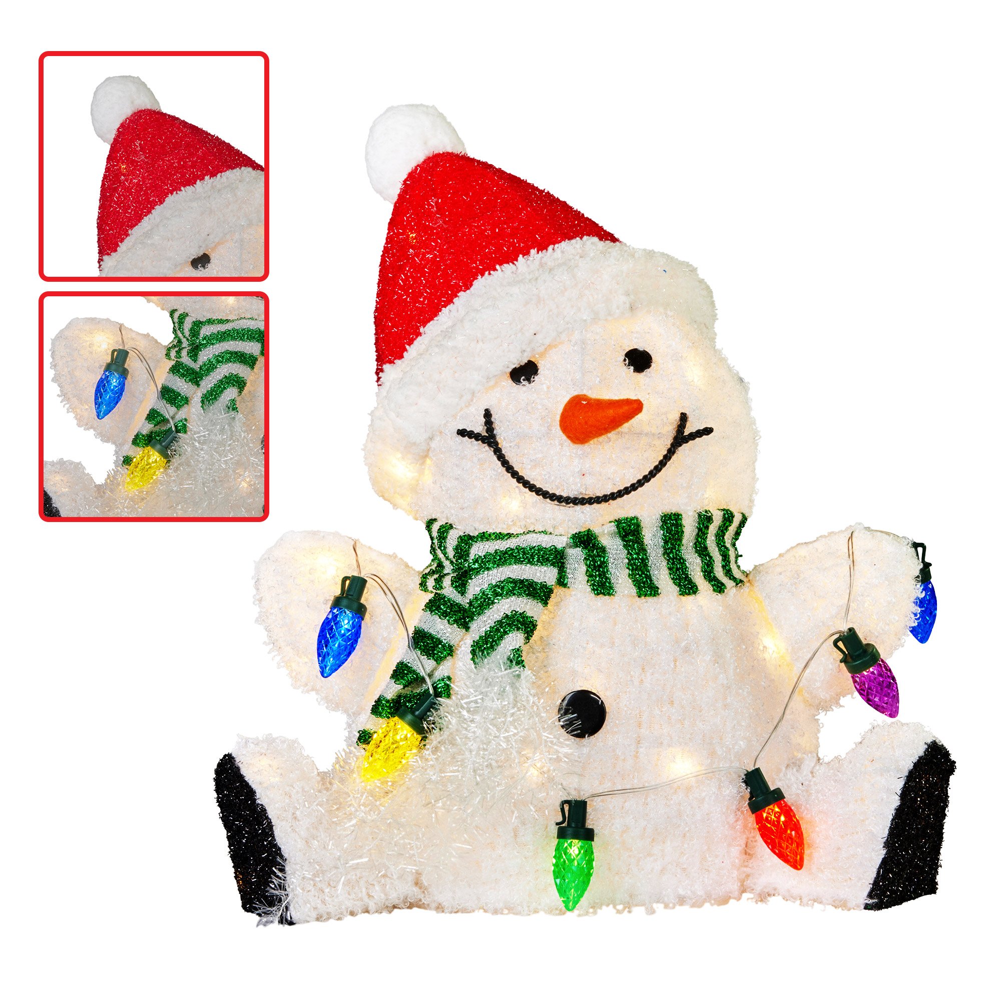 Christabelle Sitting Christmas Snowman Display with Lights - 40cm