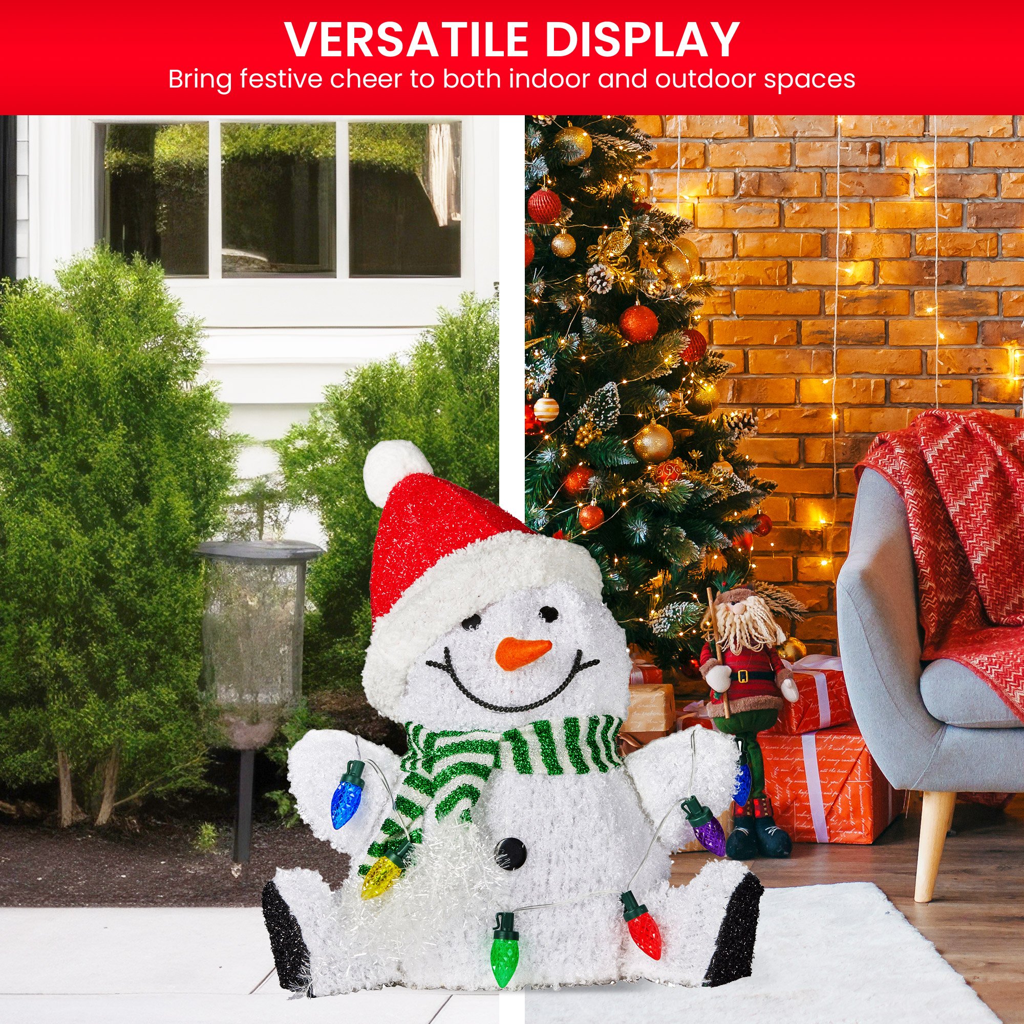 Christabelle Sitting Christmas Snowman Display with Lights - 40cm