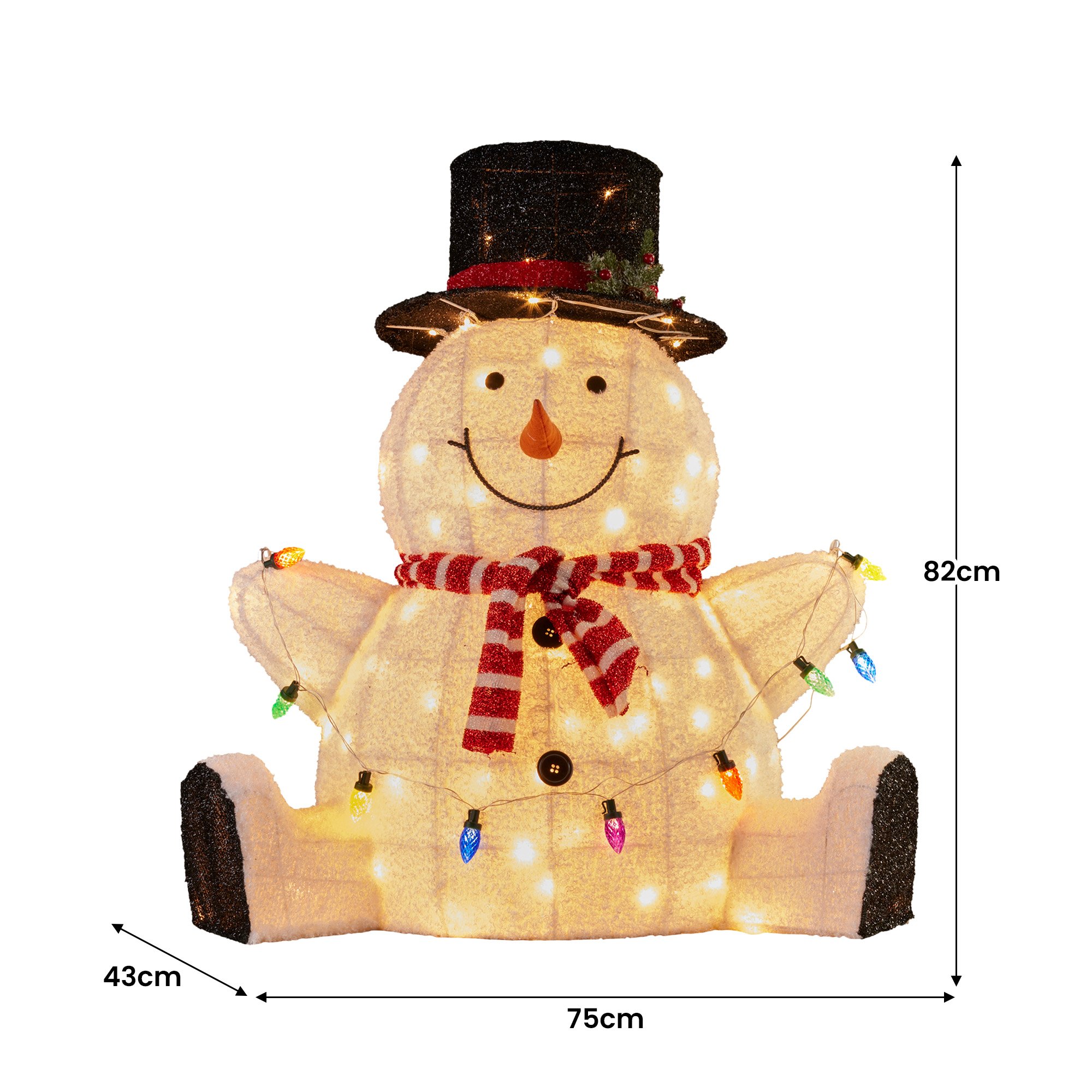 Christabelle 82cm Sitting Snowman Christmas Display with Lights