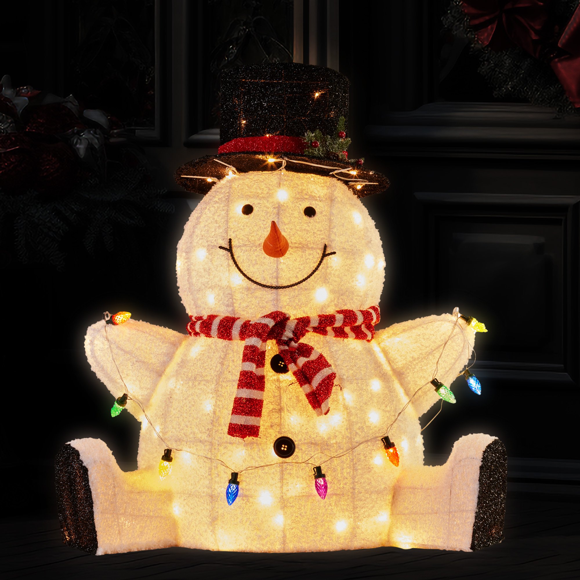 Christabelle 82cm Sitting Snowman Christmas Display with Lights