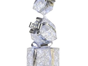 Christabelle 83cm Triple Christmas Silver Giftbox Stack Display with Lights