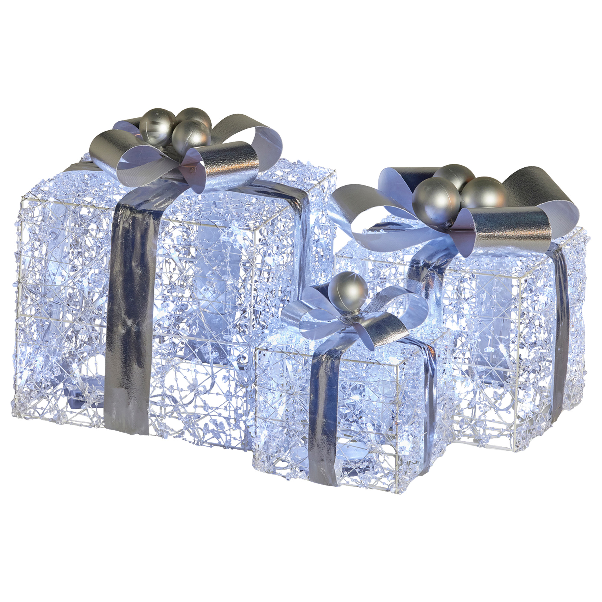 Christabelle Swishmas 3pc Christmas Gift Boxes w/ Lights w/ Jewelled Wire &