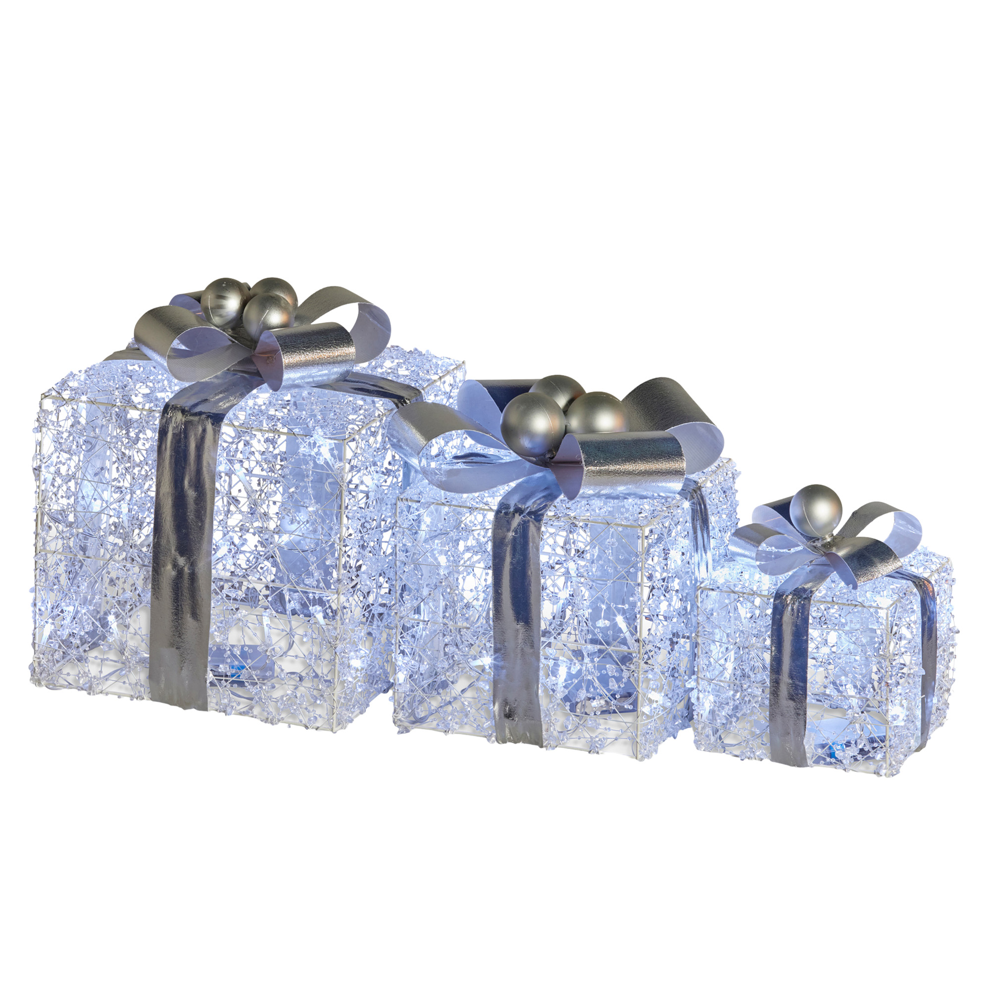 Christabelle Swishmas 3pc Christmas Gift Boxes w/ Lights w/ Jewelled Wire &