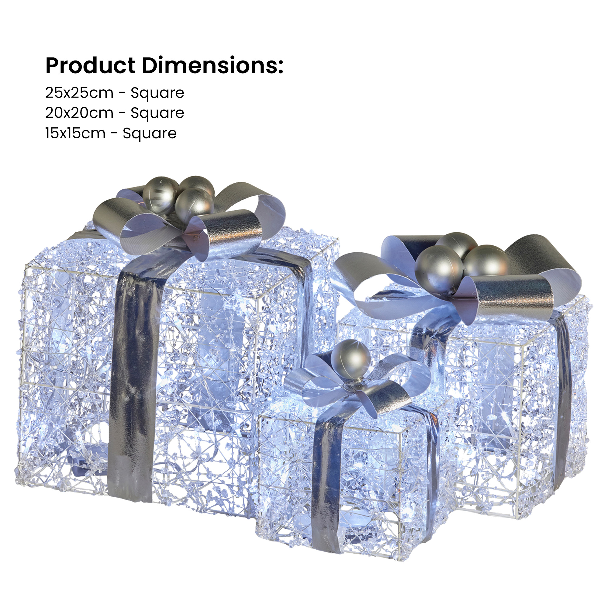 Christabelle Swishmas 3pc Christmas Gift Boxes w/ Lights w/ Jewelled Wire &