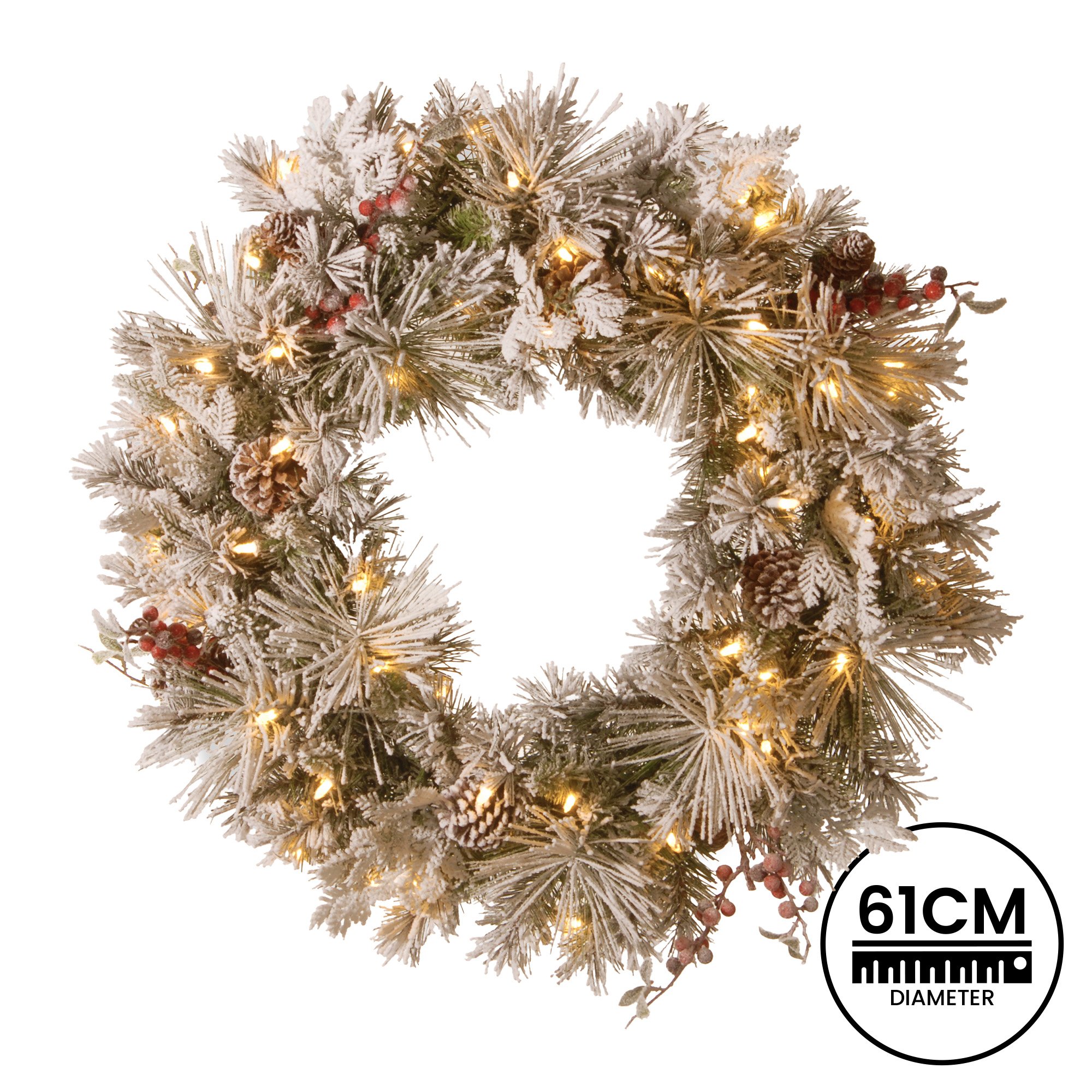 Christabelle 61cm Snowy Christmas Wreath Bedford w/ LED Lights Front Door