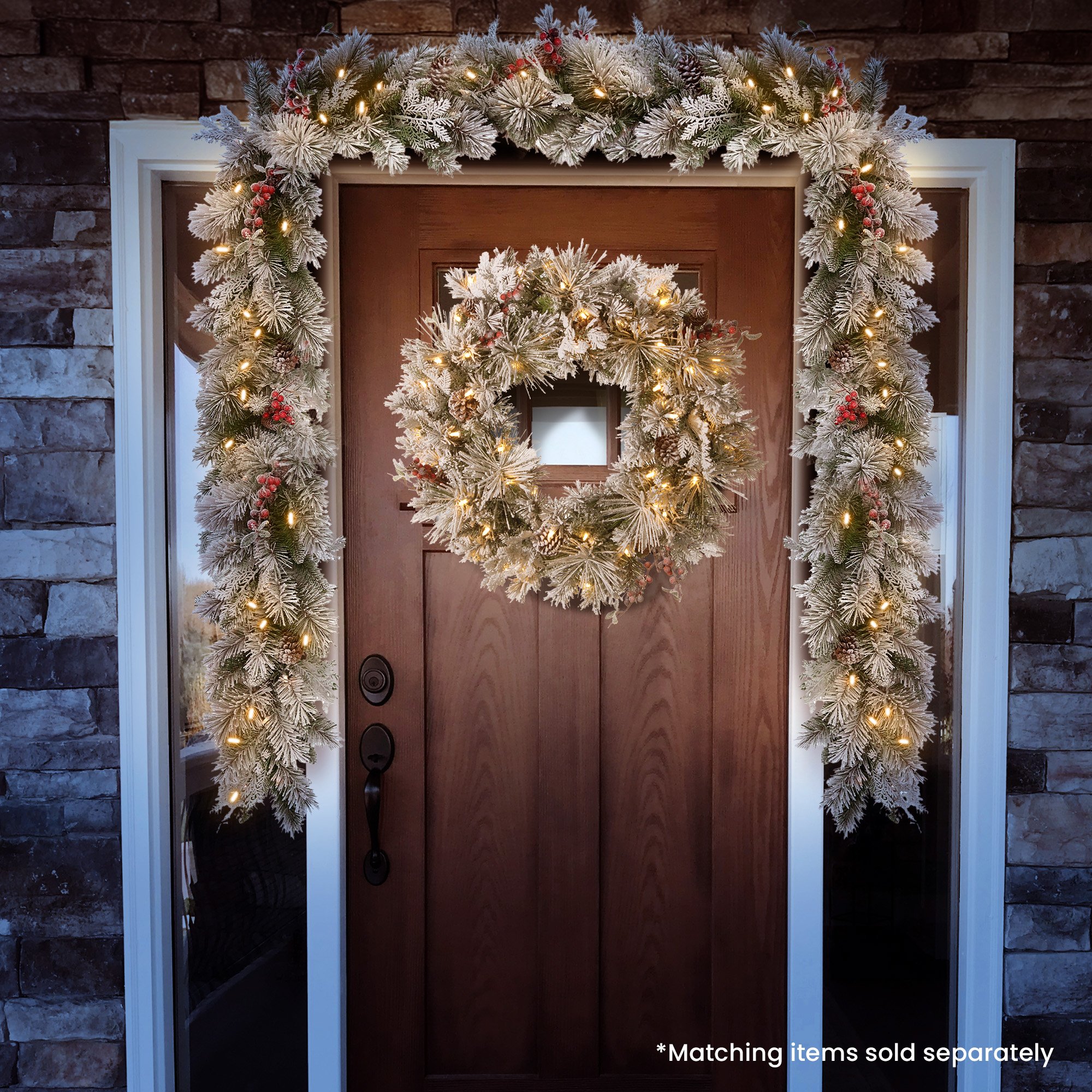 Christabelle 61cm Snowy Christmas Wreath Bedford w/ LED Lights Front Door