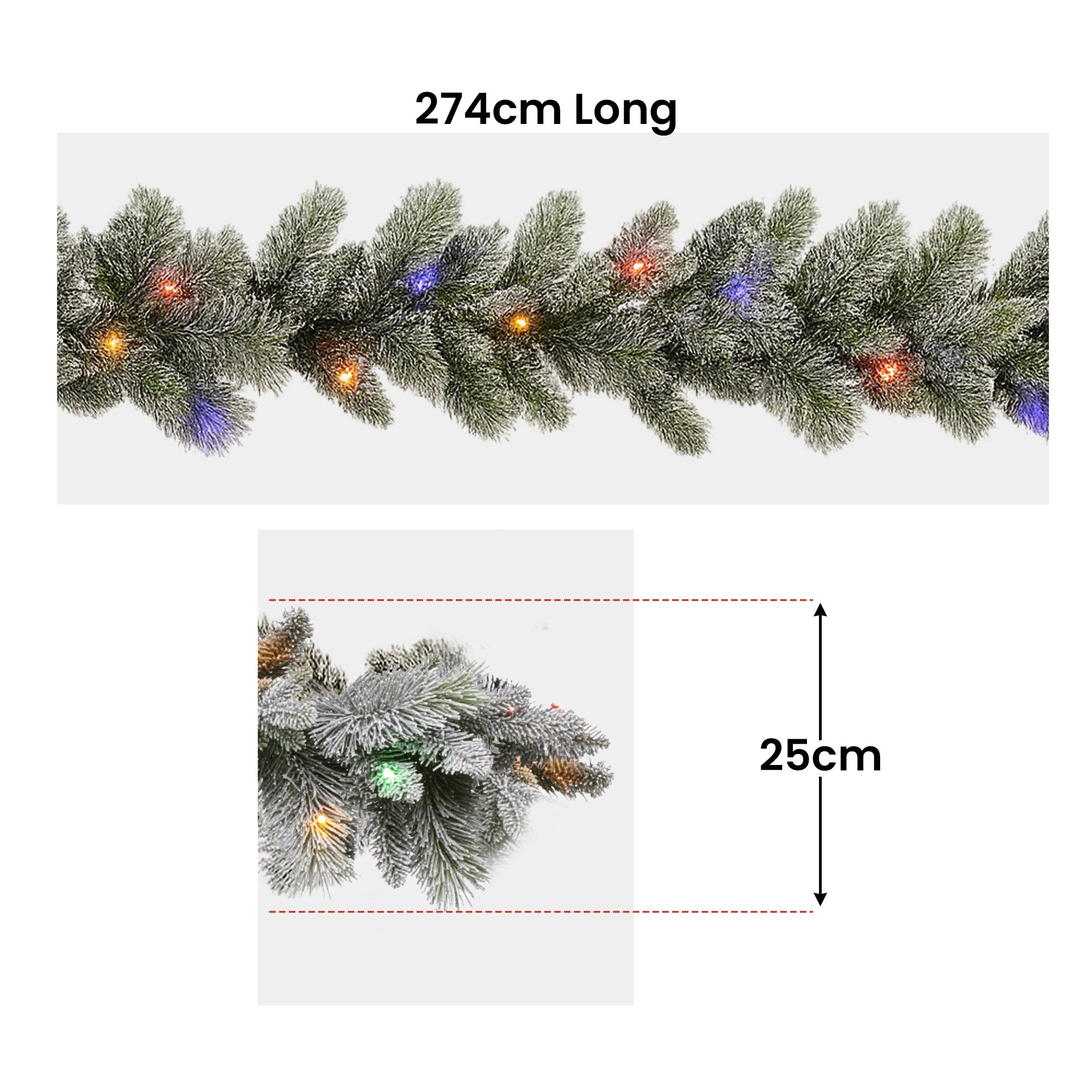 Christabelle 2.7m Christmas Garland Snowy w/ LED Lights Stamford Spruce Tree