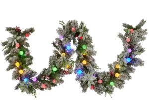 Christabelle 2.7m Snowy Christmas Garland w/ LED Coloured Baubles Lights Tree