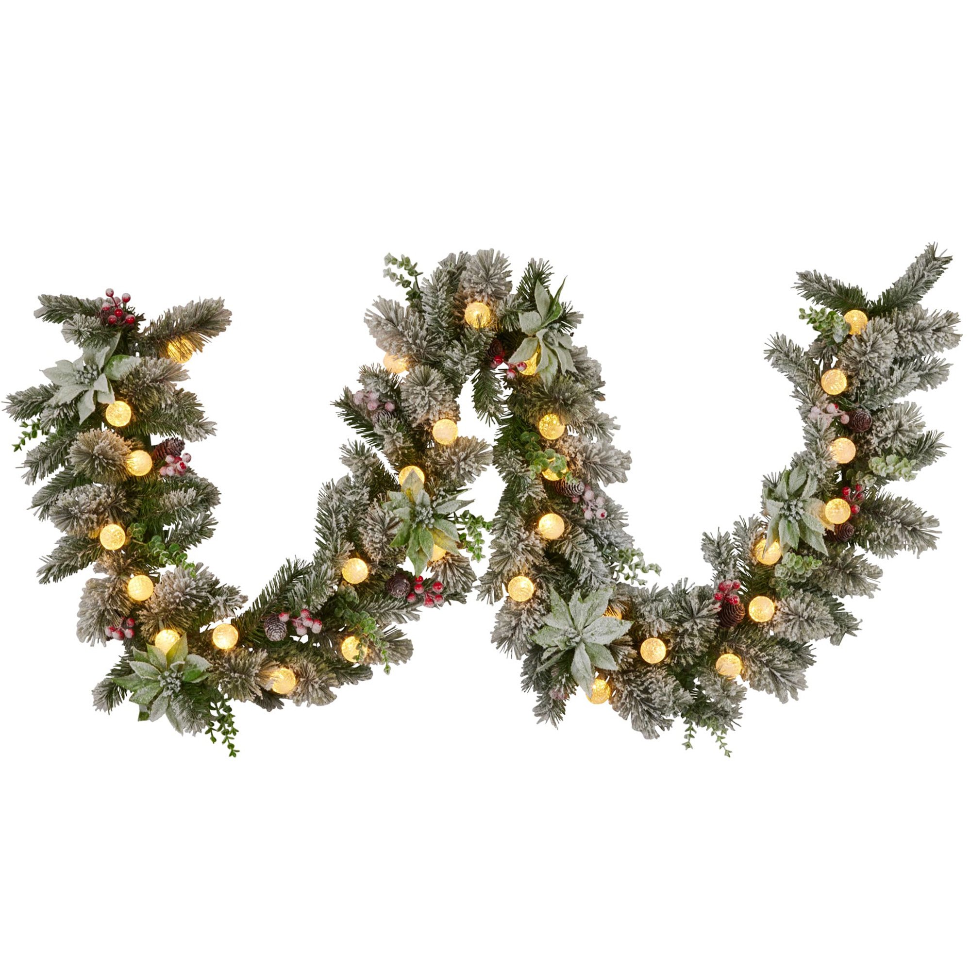 Christabelle 2.7m Snowy Christmas Garland w/ LED Coloured Baubles Lights Tree