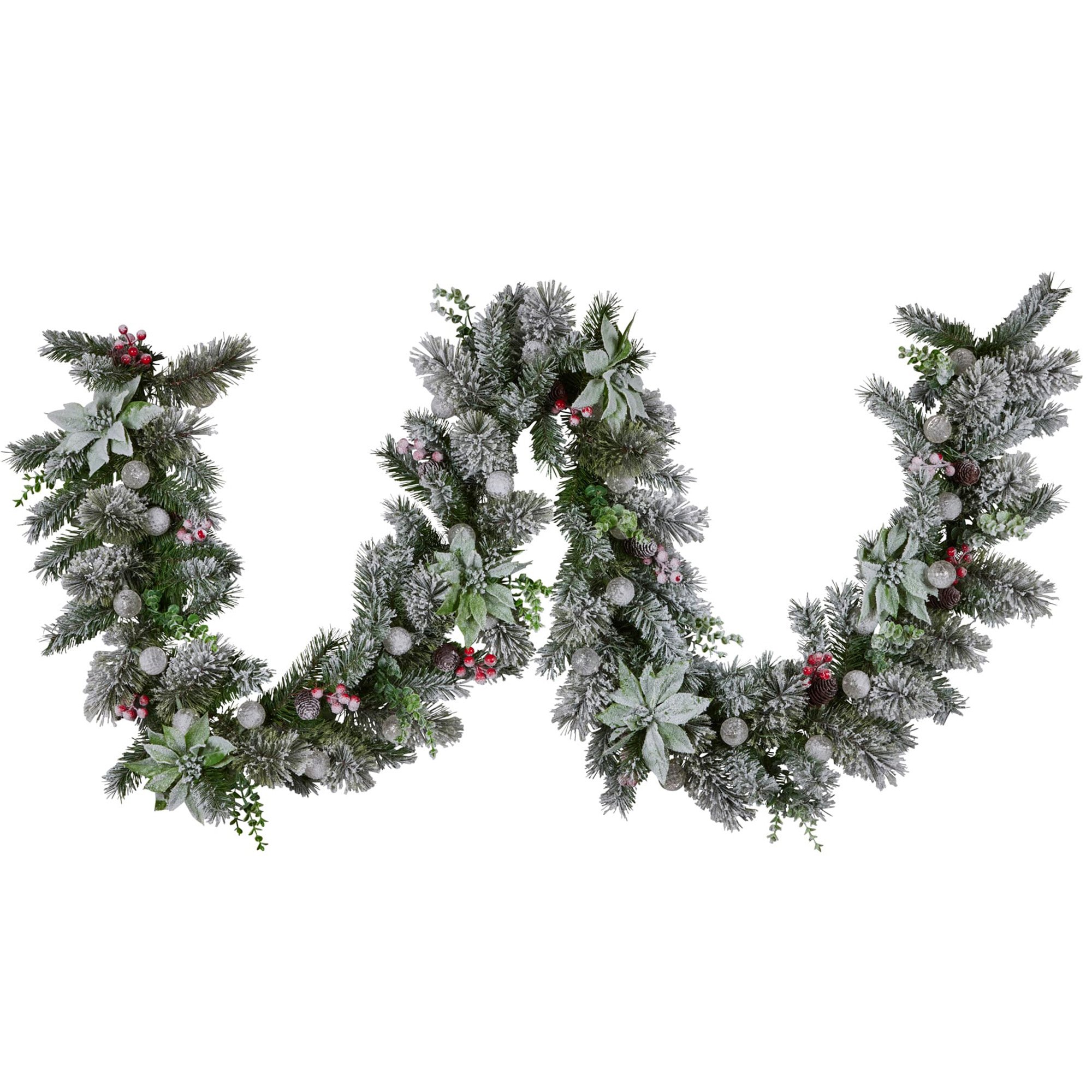 Christabelle 2.7m Snowy Christmas Garland w/ LED Coloured Baubles Lights Tree