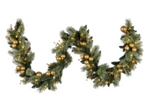 Christabelle 2.7m Christmas Garland w/ Gold Baubles & LED Lights Mantle
