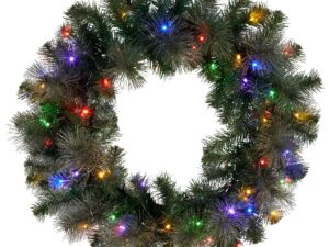 Christabelle 61cm Christmas Wreath w/ LED Lights Glittery Gold Pine re-Lit Front