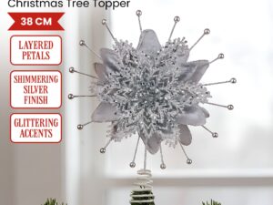 Christabelle Christmas Tree Topper Poinsettia Decoration Ornament Silver Petals