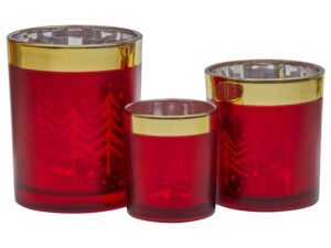 Christabelle Christmas Candle Jar Set of 3 Red and Gold Holiday Candle Holders