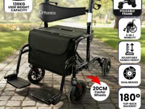 Orthonica 2in1 Foldable Rollator Wheelchair Lightweight Aluminium Walker Transit