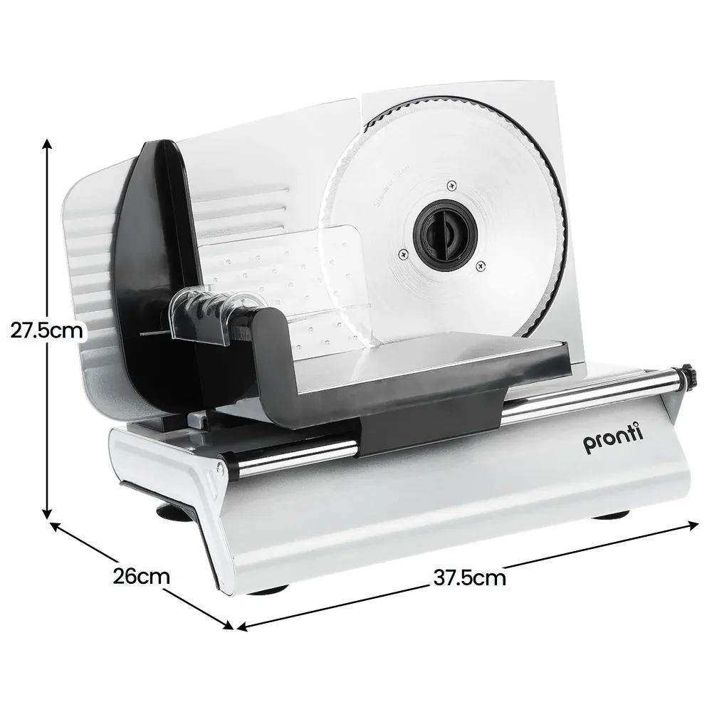 Pronti White Electric Food Slicer 200W w/ Adjustable Thickness 1 to 15mm