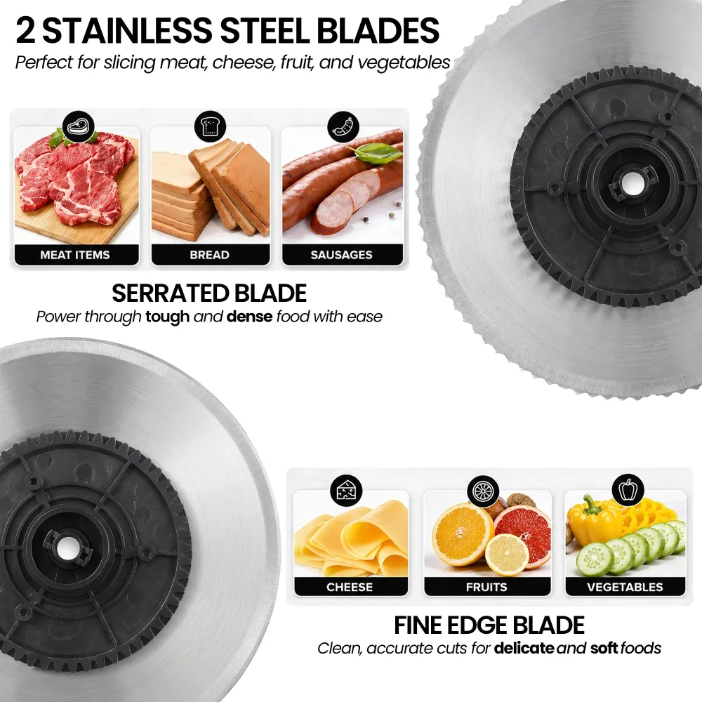 Pronti White Electric Food Slicer 200W w/ Adjustable Thickness 1 to 15mm