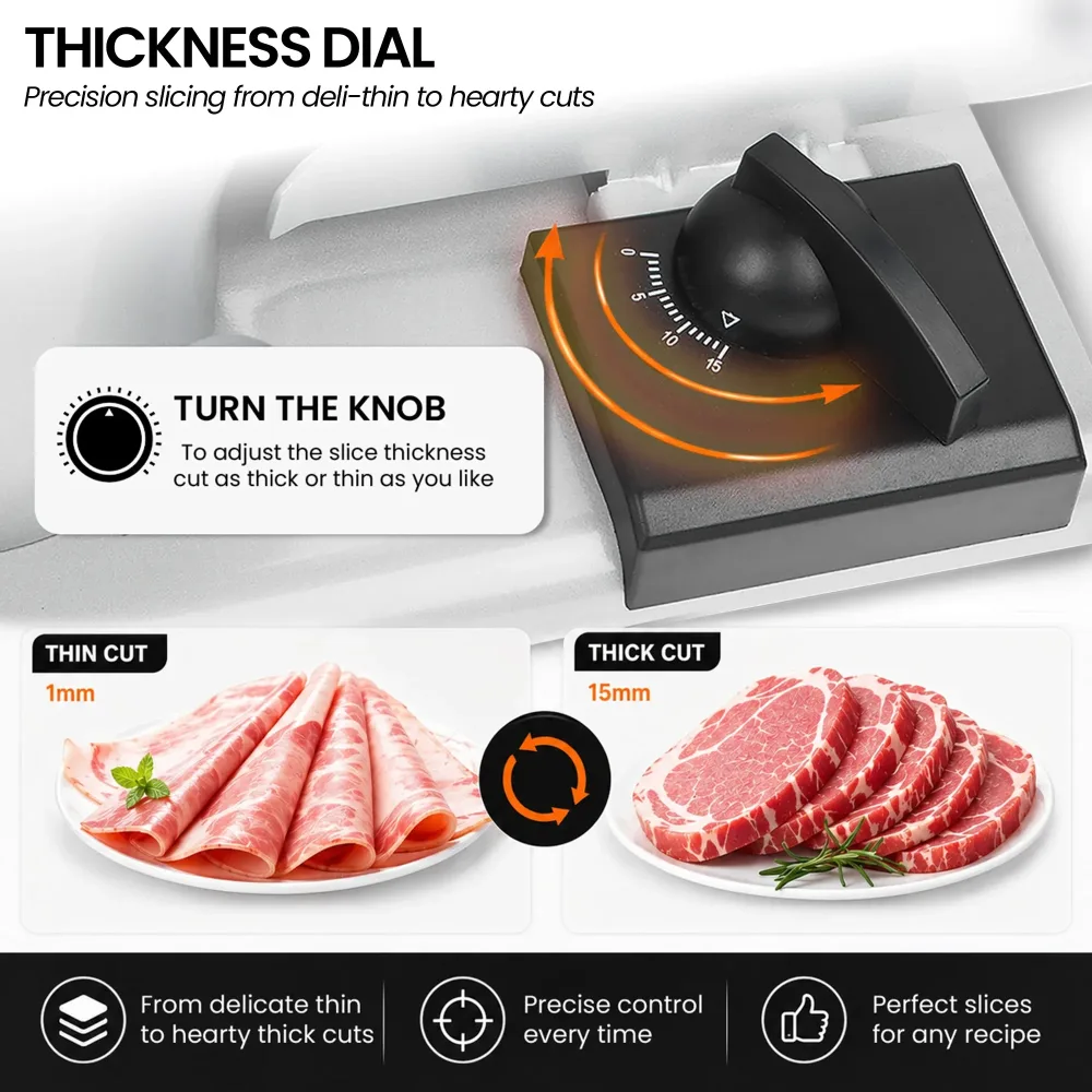 Pronti White Electric Food Slicer 200W w/ Adjustable Thickness 1 to 15mm