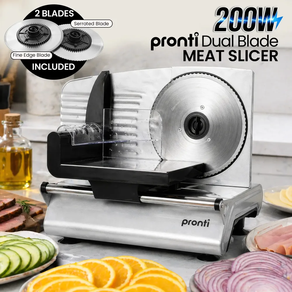 Pronti White Electric Food Slicer 200W w/ Adjustable Thickness 1 to 15mm
