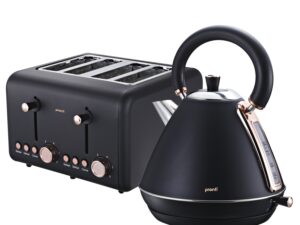 Pronti Rose Trim Collection Toaster & Kettle Bundle - Black