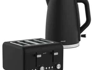 Pronti Silver Noir Collection 4 Slice Toaster and Kettle Bundle