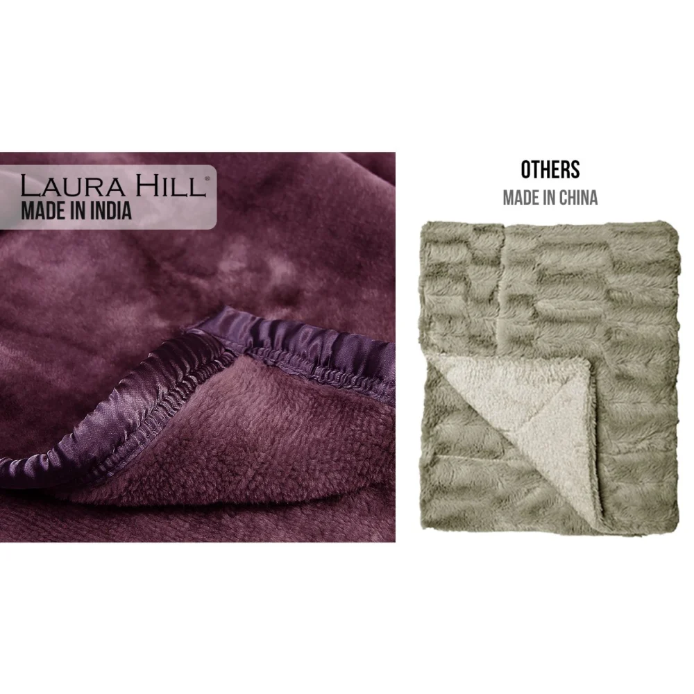 Laura Hill Mink Blanket Throw Purple Double Sided Queen Size Soft Plush Bed Faux