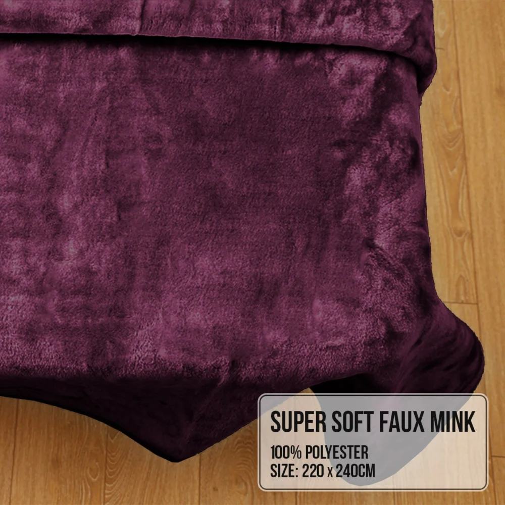 Laura Hill Mink Blanket Throw Purple Double Sided Queen Size Soft Plush Bed Faux
