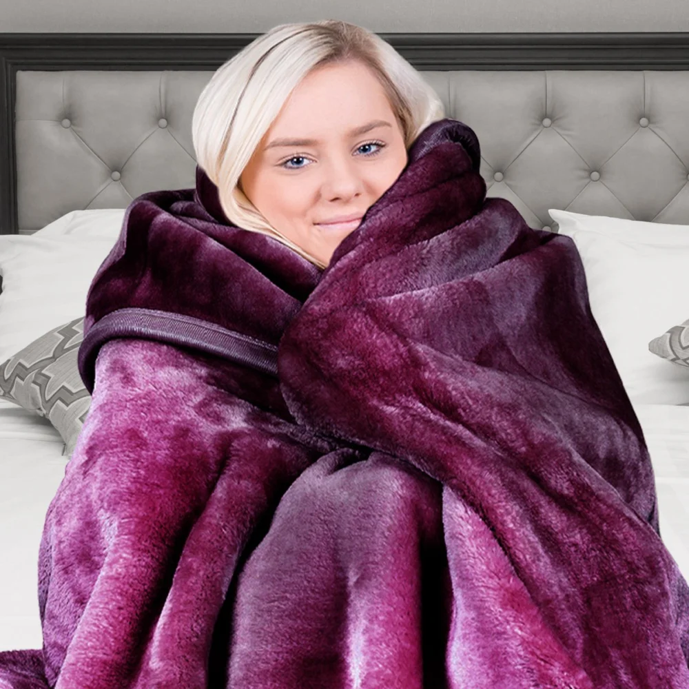Laura Hill Mink Blanket Throw Purple Double Sided Queen Size Soft Plush Bed Faux